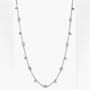 NWT Genuine Aquamarine Birthstone 18" Sterling Silver Station Necklace